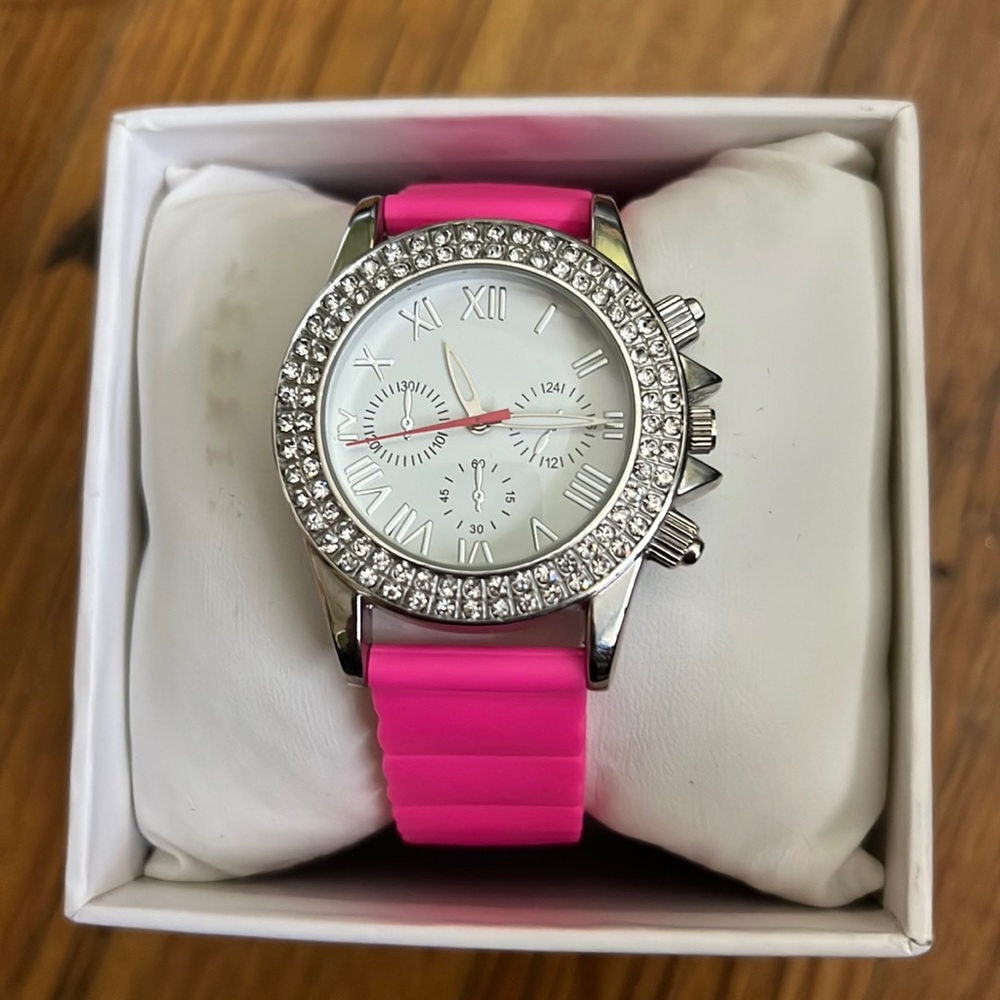 Beautiful Watch w/ Gems & Hot Pink Band